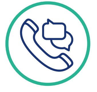 Icon of a telephone and two speech bubbles